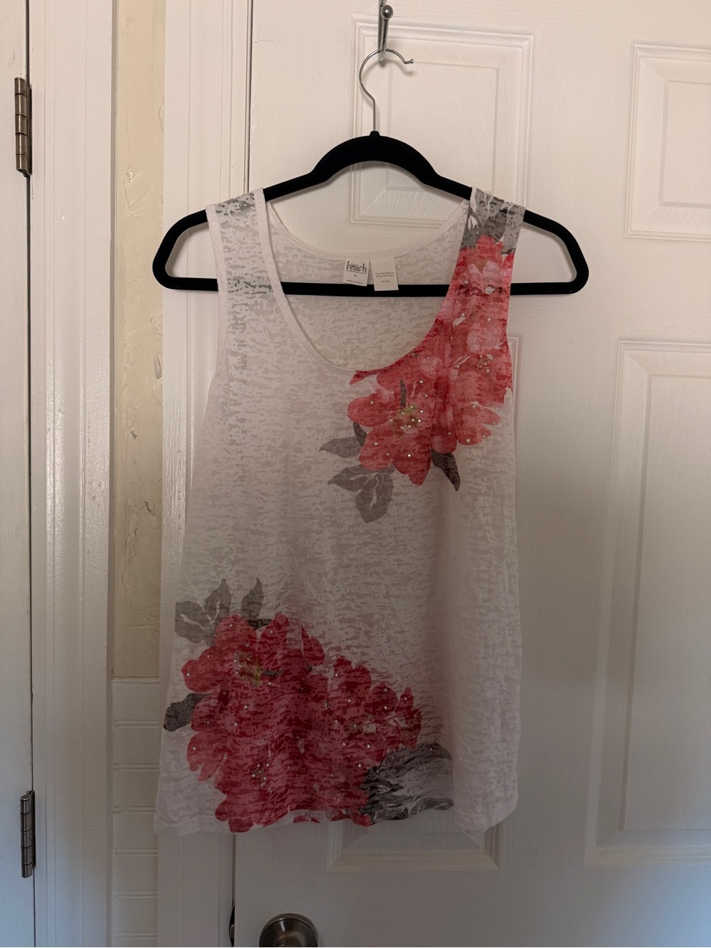 INC White Tank with Pink Floral Print